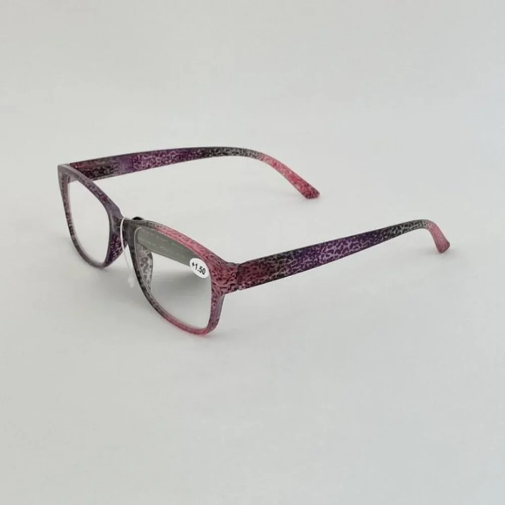 Bevi +1.50 Red & Purple Cheetah Square Reading Glasses